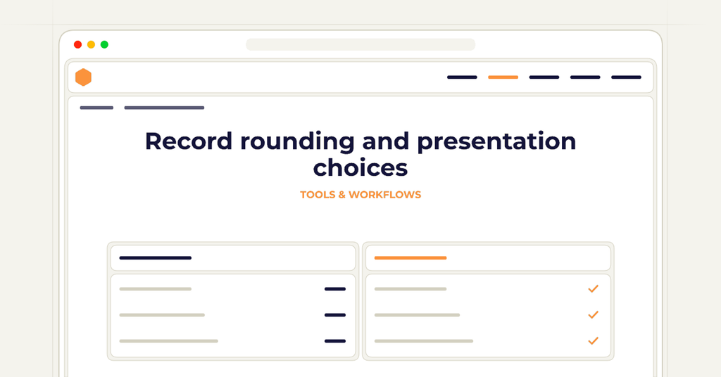 Symbolic review checklist for record rounding and presentation choices