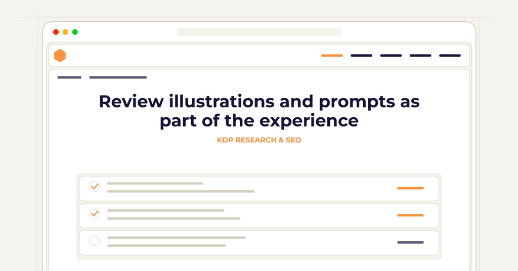 Symbolic review checklist for review illustrations and prompts as part of the experience