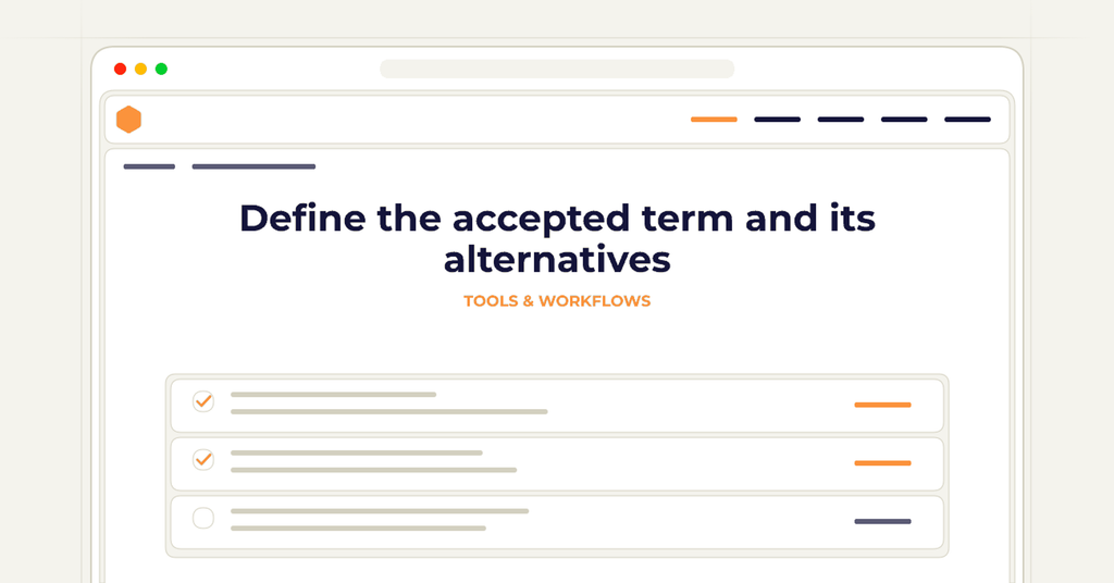 Symbolic publishing workflow for define the accepted term and its alternatives
