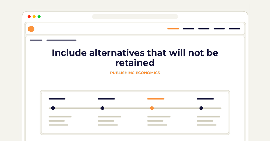 Symbolic review checklist for include alternatives that will not be retained