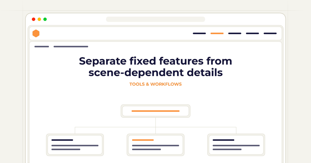 Symbolic publishing workflow for separate fixed features from scene-dependent details