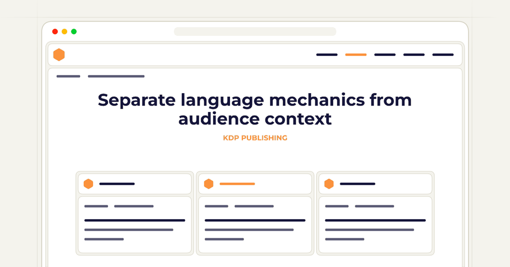 Symbolic publishing workflow for separate language mechanics from audience context