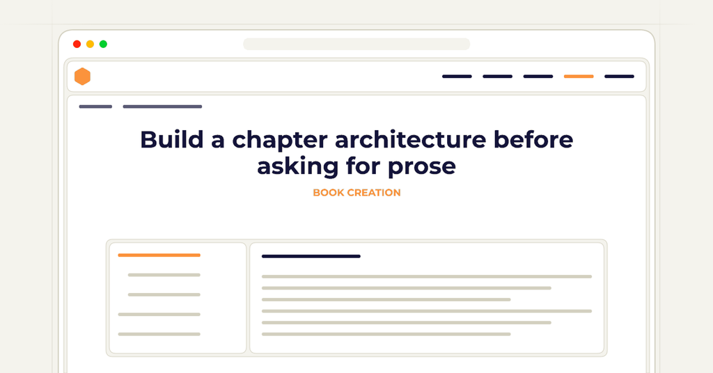 Symbolic publishing workflow for build a chapter architecture before asking for prose