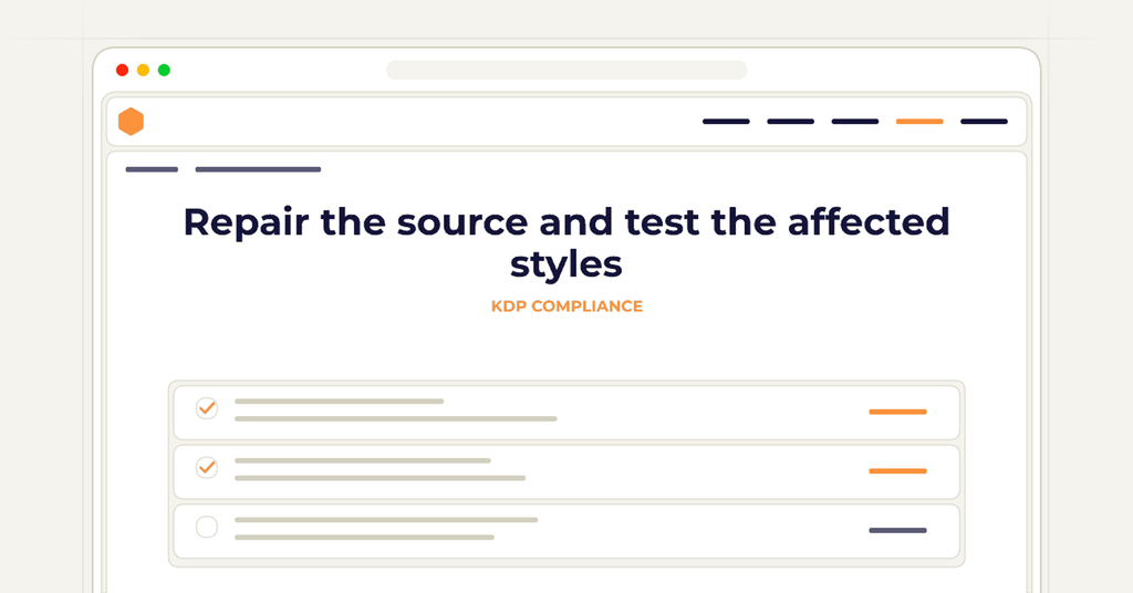 Symbolic review checklist for repair the source and test the affected styles