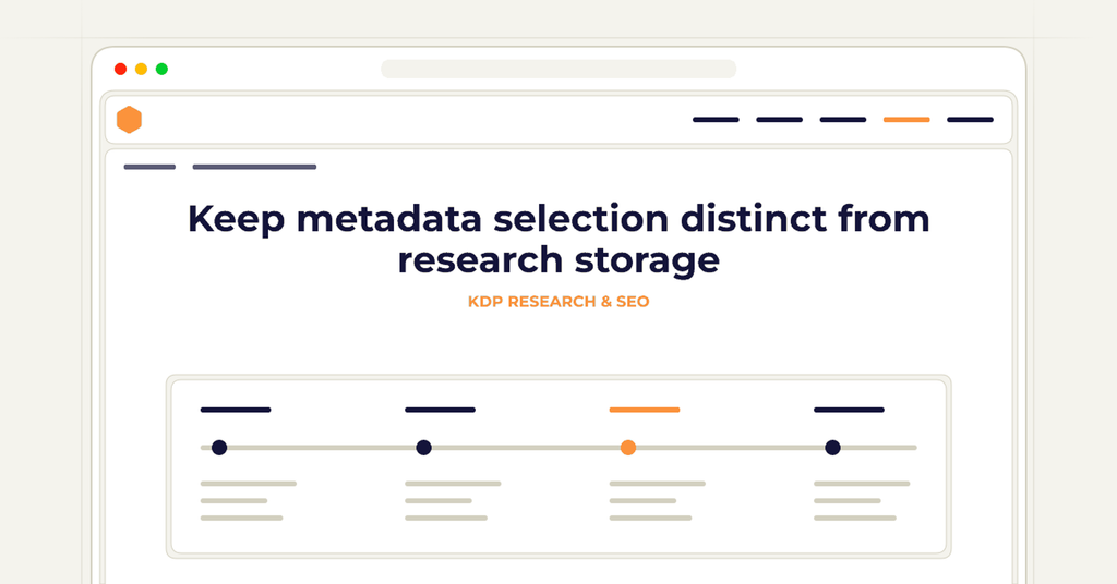 Symbolic review checklist for keep metadata selection distinct from research storage