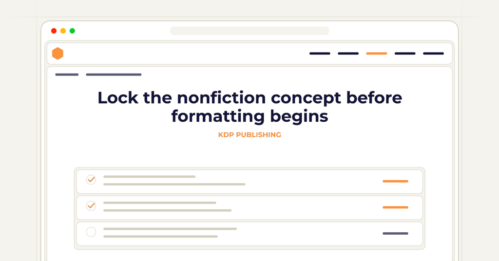 Symbolic publishing workflow for lock the nonfiction concept before formatting begins