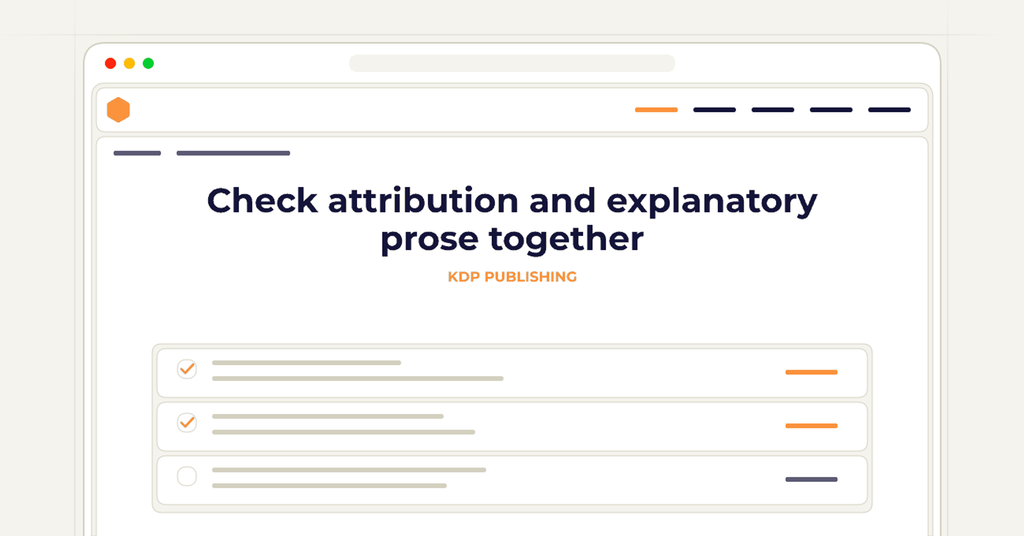 Symbolic review checklist for check attribution and explanatory prose together