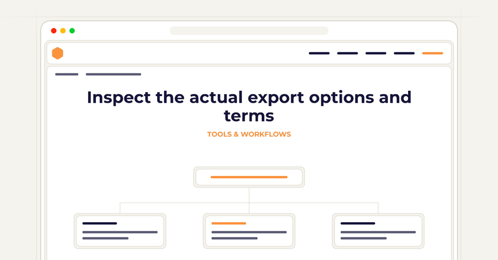 Symbolic publishing workflow for inspect the actual export options and terms
