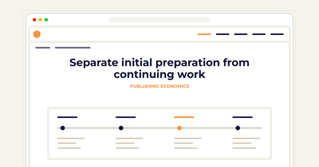 Symbolic publishing workflow for separate initial preparation from continuing work