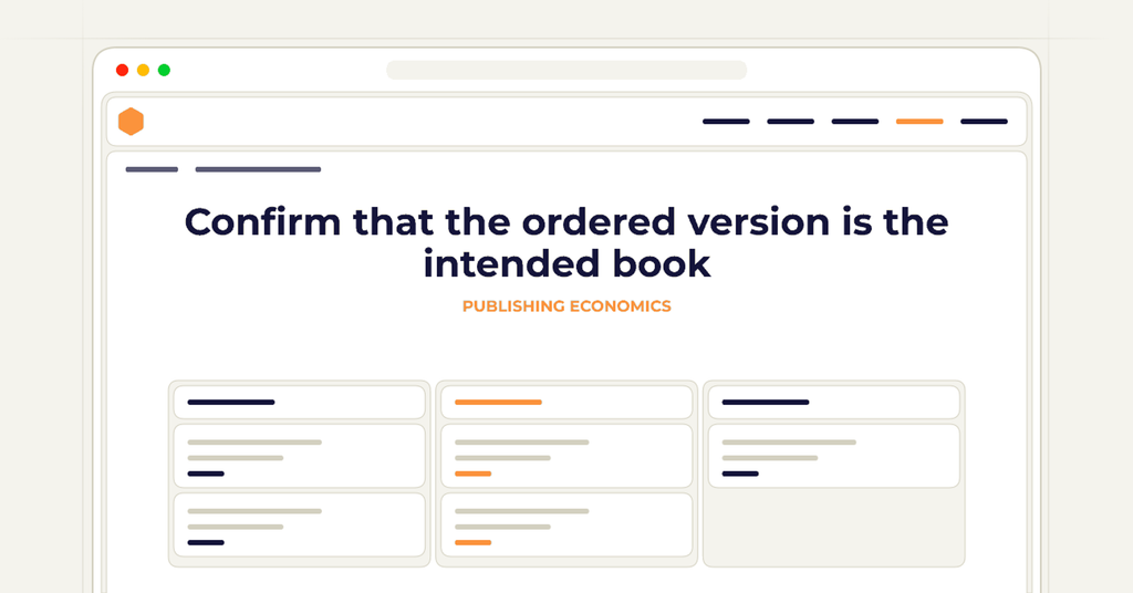 Symbolic publishing workflow for confirm that the ordered version is the intended book