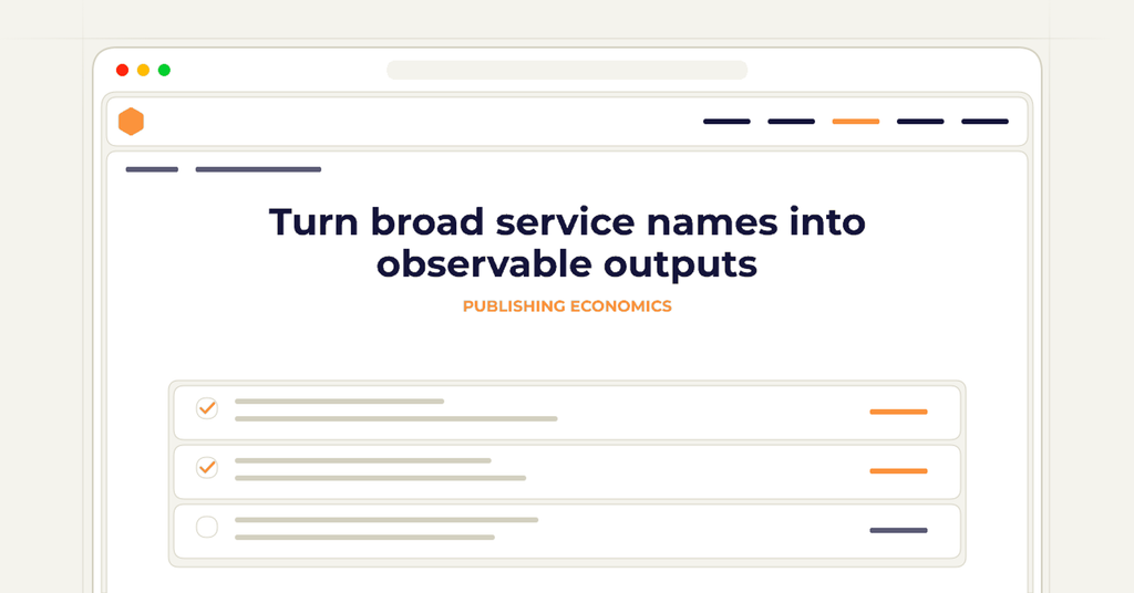 Symbolic publishing workflow for turn broad service names into observable outputs