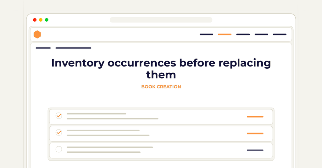 Symbolic publishing workflow for inventory occurrences before replacing them