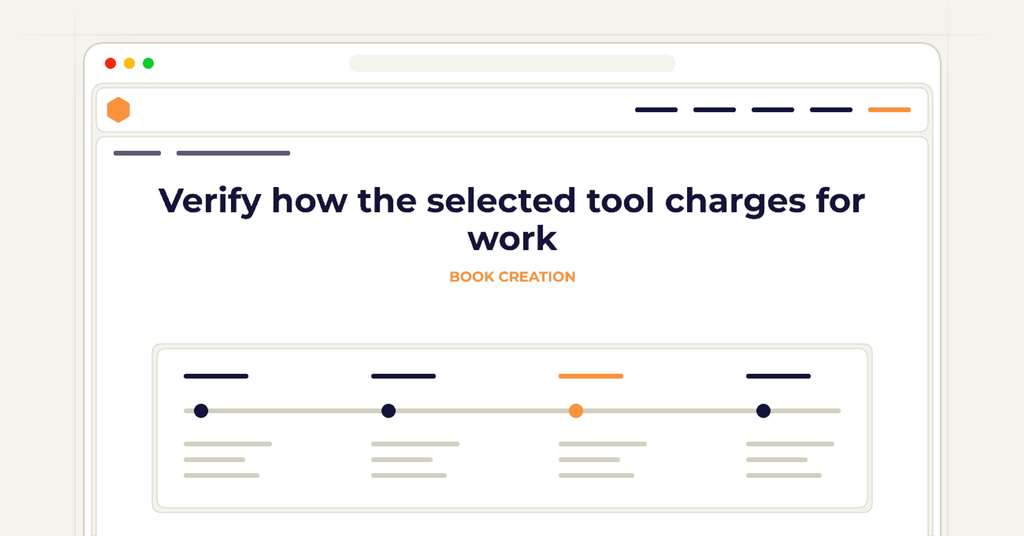Symbolic publishing workflow for verify how the selected tool charges for work