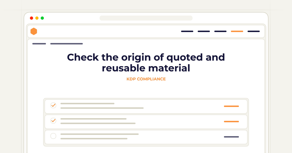Symbolic review checklist for check the origin of quoted and reusable material