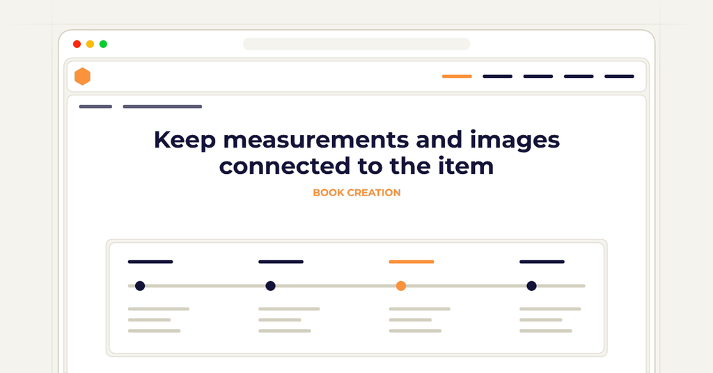 Symbolic review checklist for keep measurements and images connected to the item