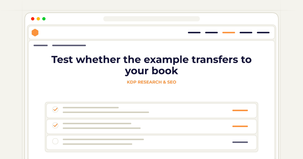 Symbolic review checklist for test whether the example transfers to your book