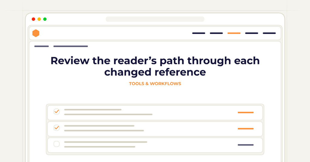 Symbolic review checklist for review the reader’s path through each changed reference