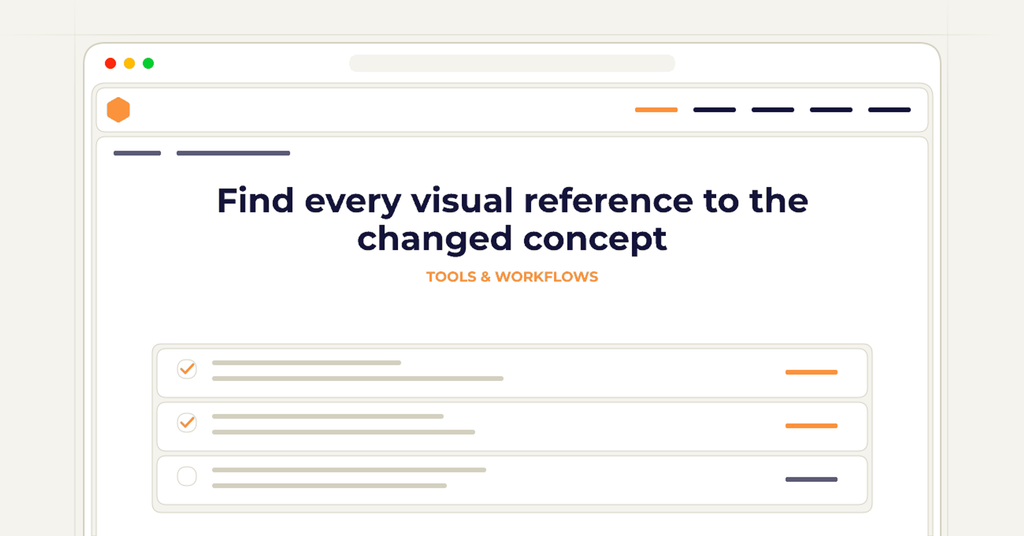 Symbolic publishing workflow for find every visual reference to the changed concept