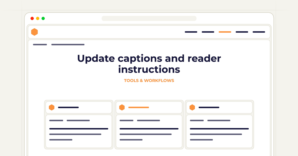 Symbolic review checklist for update captions and reader instructions