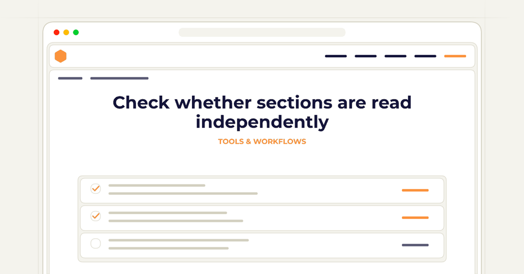 Symbolic publishing workflow for check whether sections are read independently
