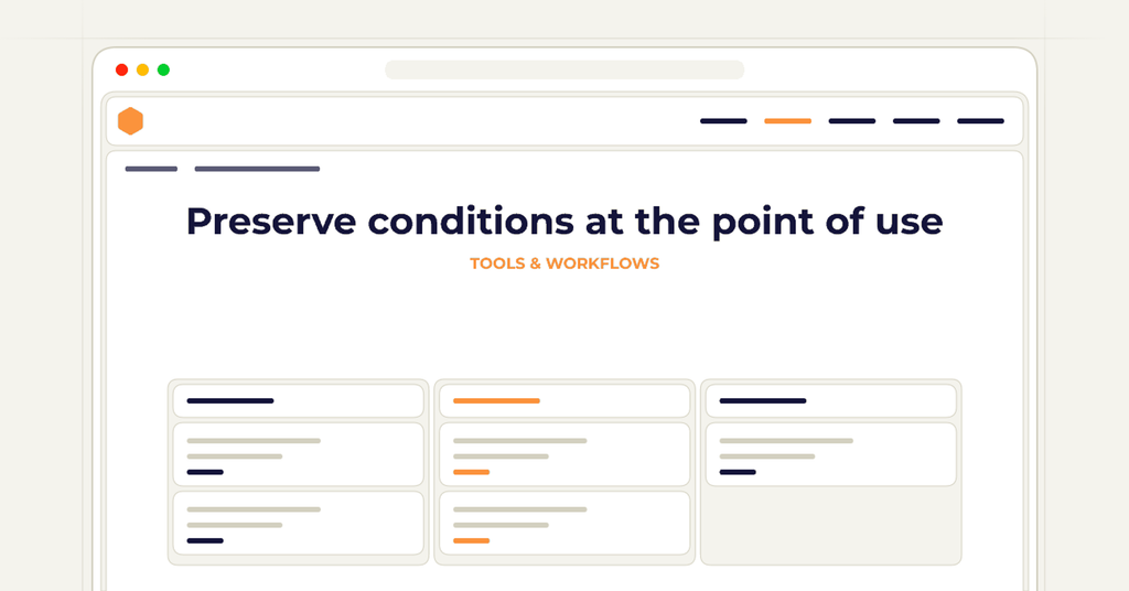 Symbolic review checklist for preserve conditions at the point of use