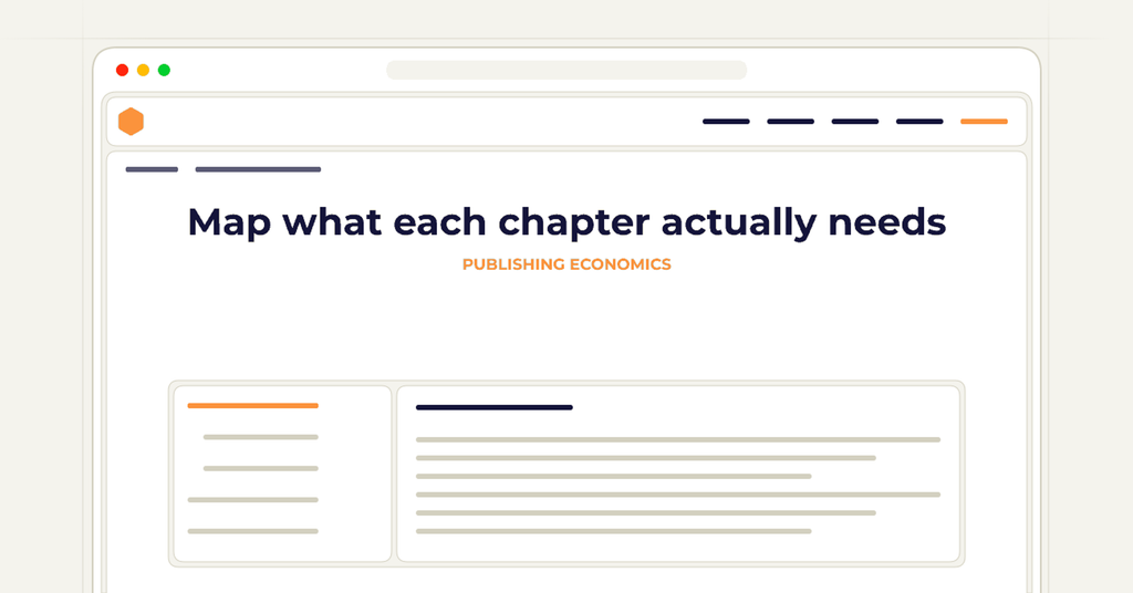 Symbolic publishing workflow for map what each chapter actually needs