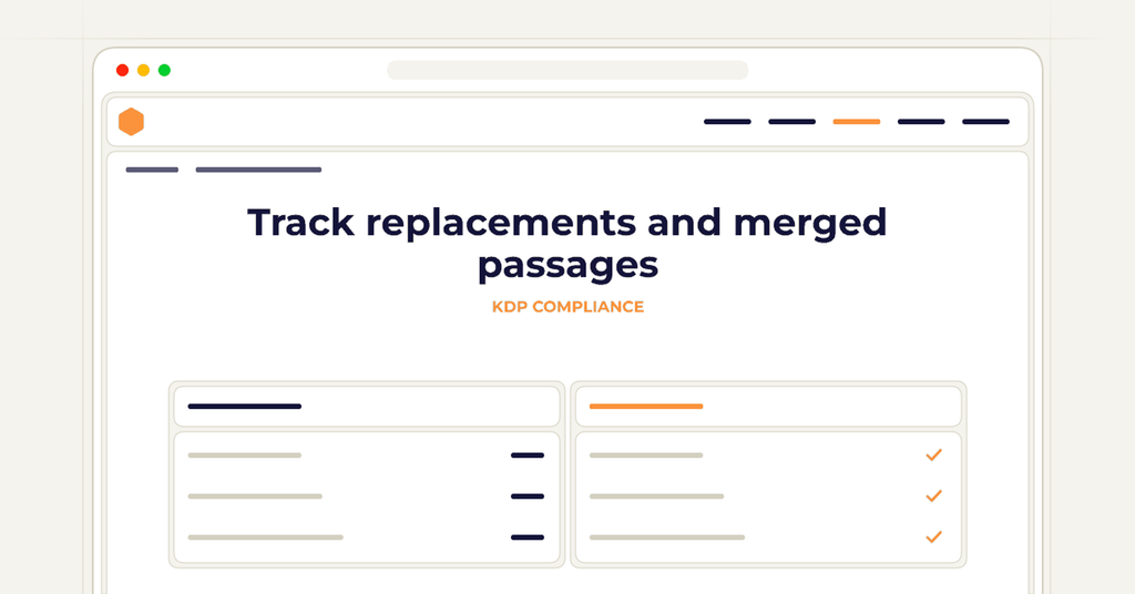 Symbolic review checklist for track replacements and merged passages