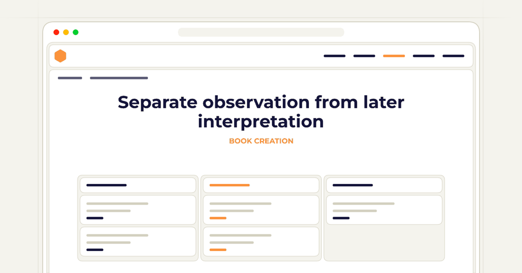 Symbolic publishing workflow for separate observation from later interpretation