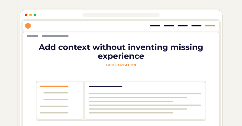 Symbolic review checklist for add context without inventing missing experience