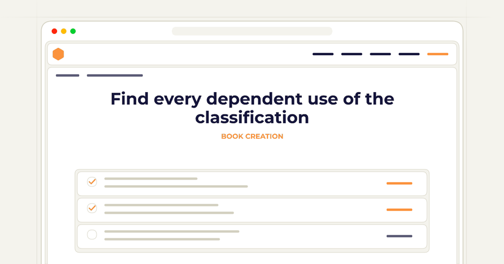 Symbolic publishing workflow for find every dependent use of the classification