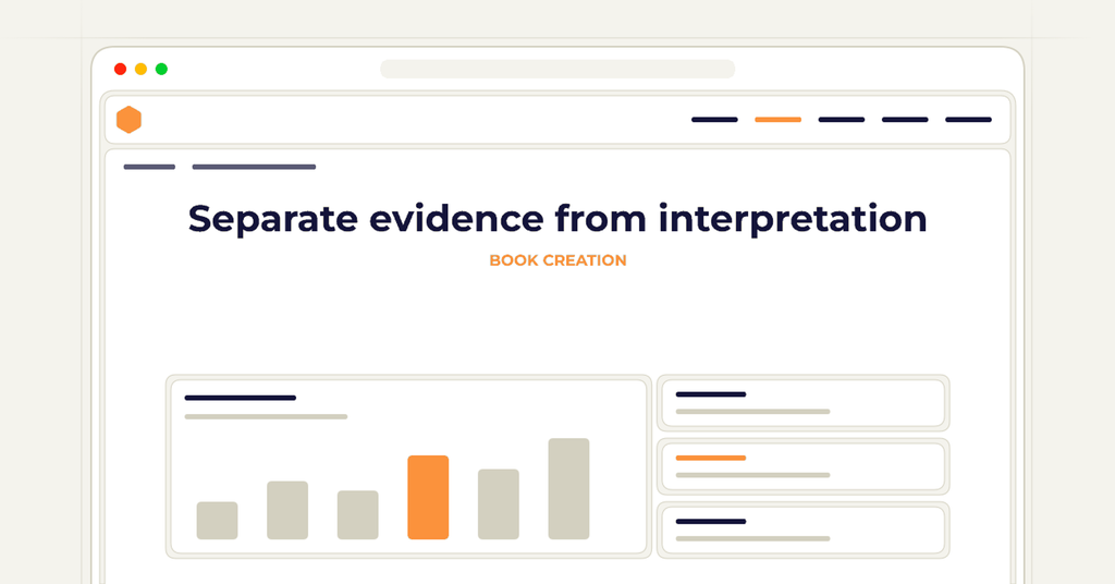 Symbolic publishing workflow for separate evidence from interpretation