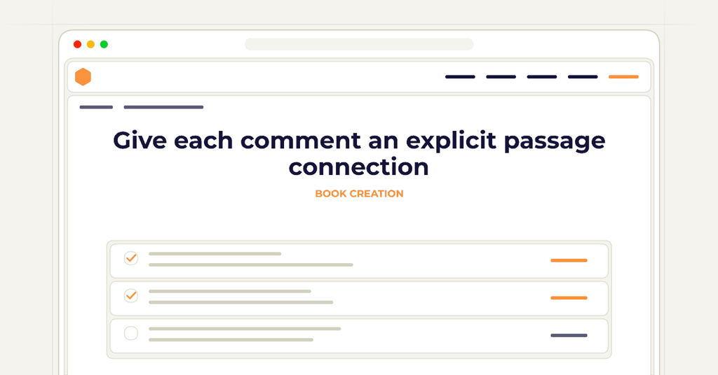Symbolic review checklist for give each comment an explicit passage connection