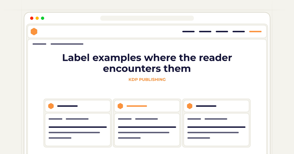 Symbolic publishing workflow for label examples where the reader encounters them