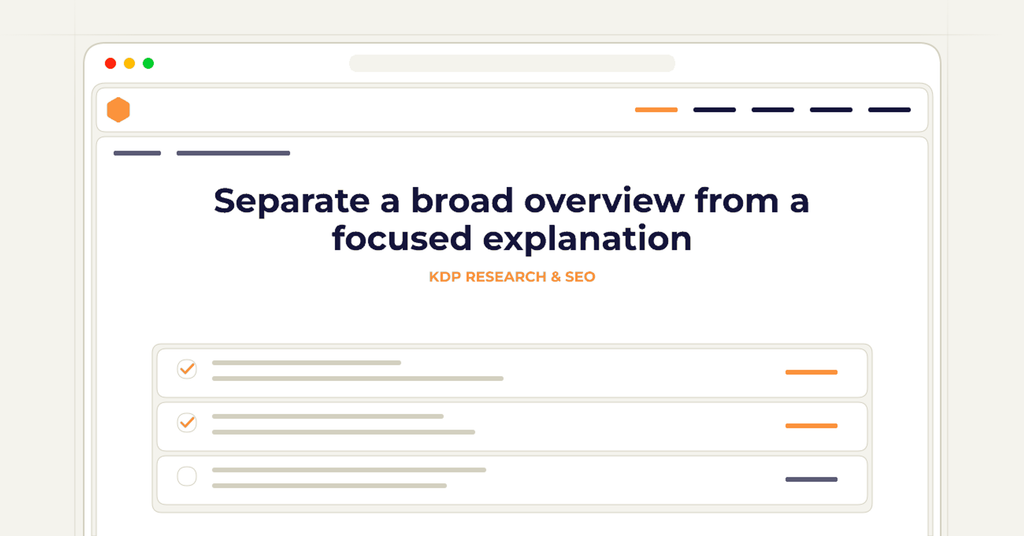 Symbolic publishing workflow for separate a broad overview from a focused explanation