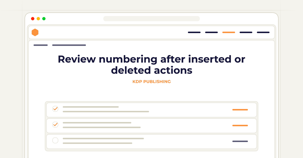 Symbolic publishing workflow for review numbering after inserted or deleted actions