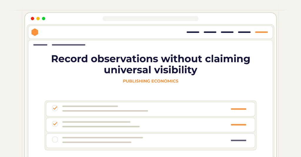 Symbolic publishing workflow for record observations without claiming universal visibility