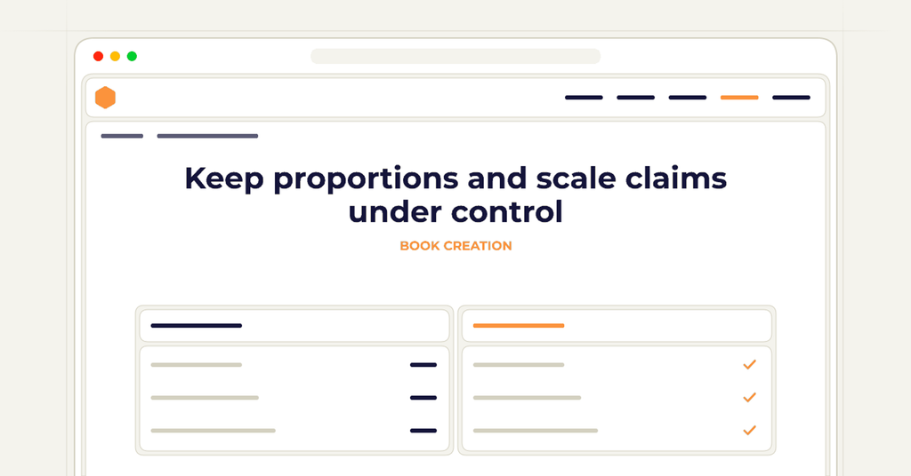 Symbolic review checklist for keep proportions and scale claims under control