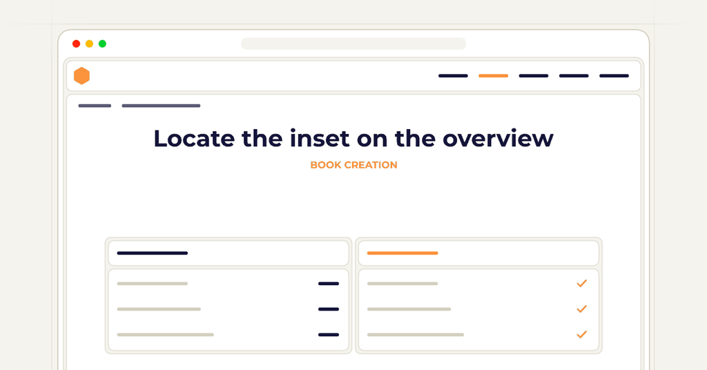Symbolic publishing workflow for locate the inset on the overview