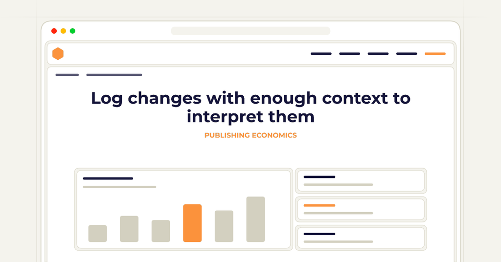 Symbolic publishing workflow for log changes with enough context to interpret them