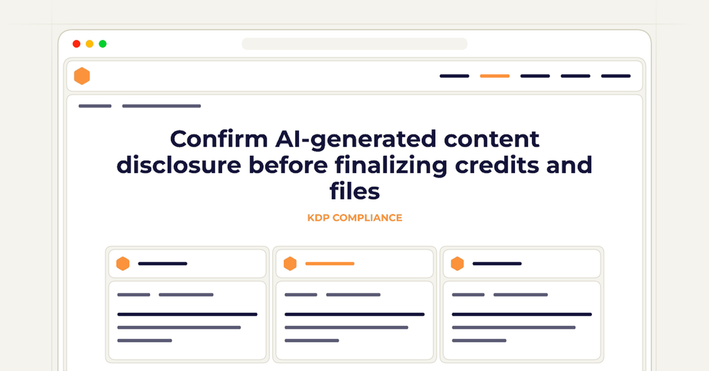 Symbolic publishing workflow for confirm ai-generated content disclosure before finalizing credits and files