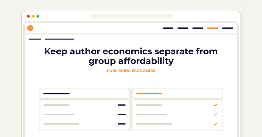 Symbolic review checklist for keep author economics separate from group affordability