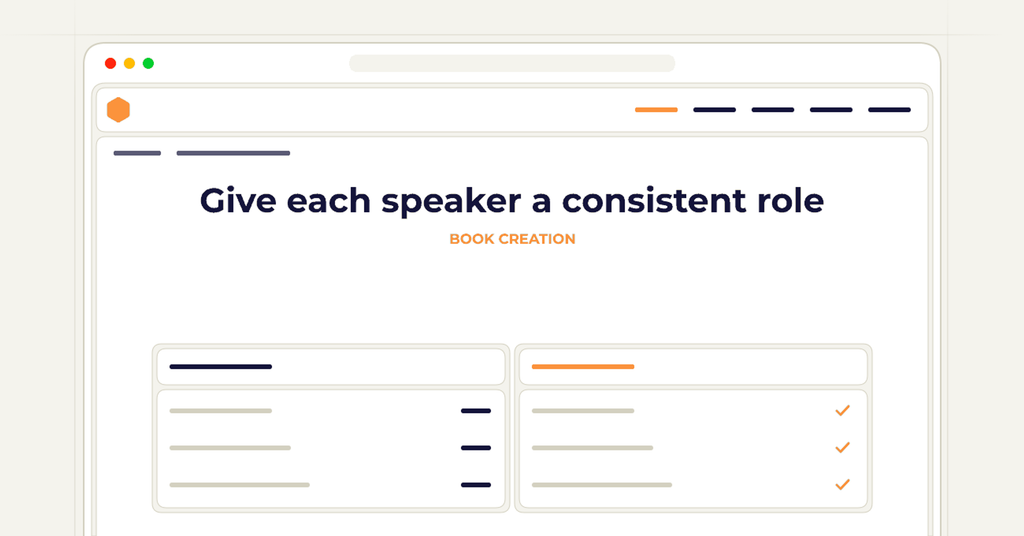 Symbolic publishing workflow for give each speaker a consistent role
