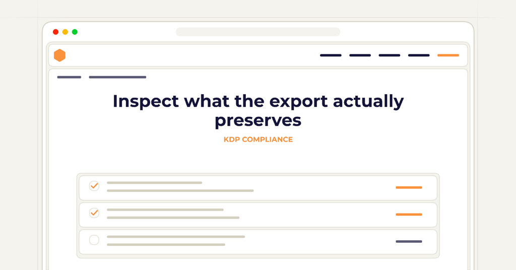Symbolic review checklist for inspect what the export actually preserves
