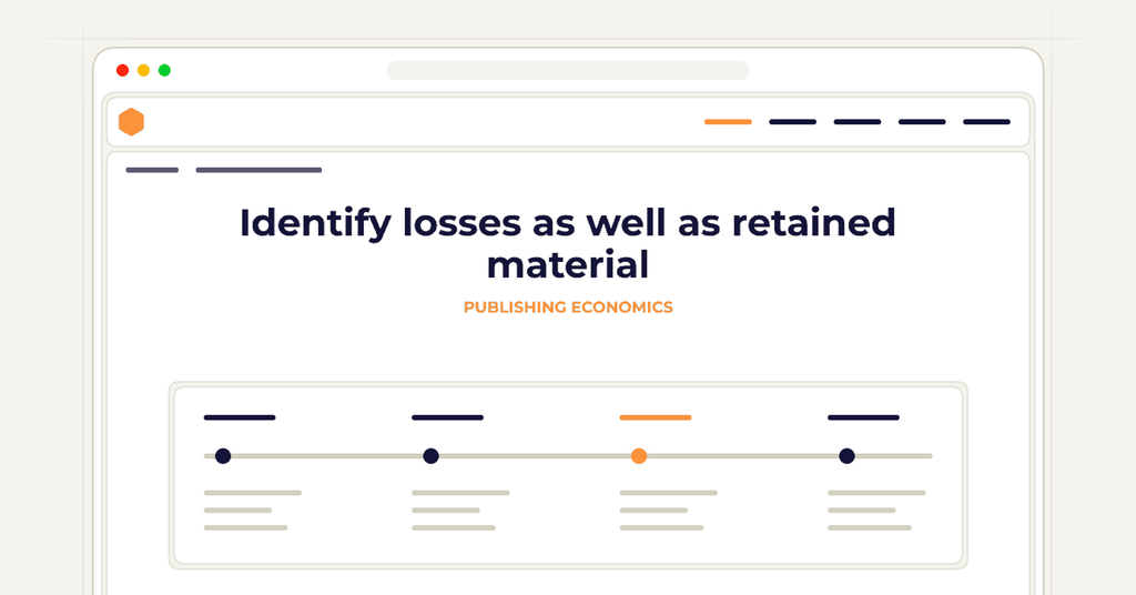 Symbolic publishing workflow for identify losses as well as retained material