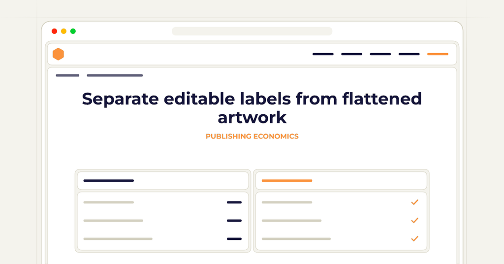 Symbolic publishing workflow for separate editable labels from flattened artwork