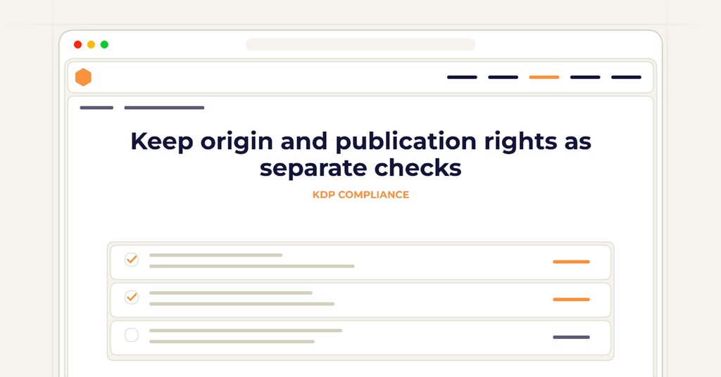 Symbolic review checklist for keep origin and publication rights as separate checks