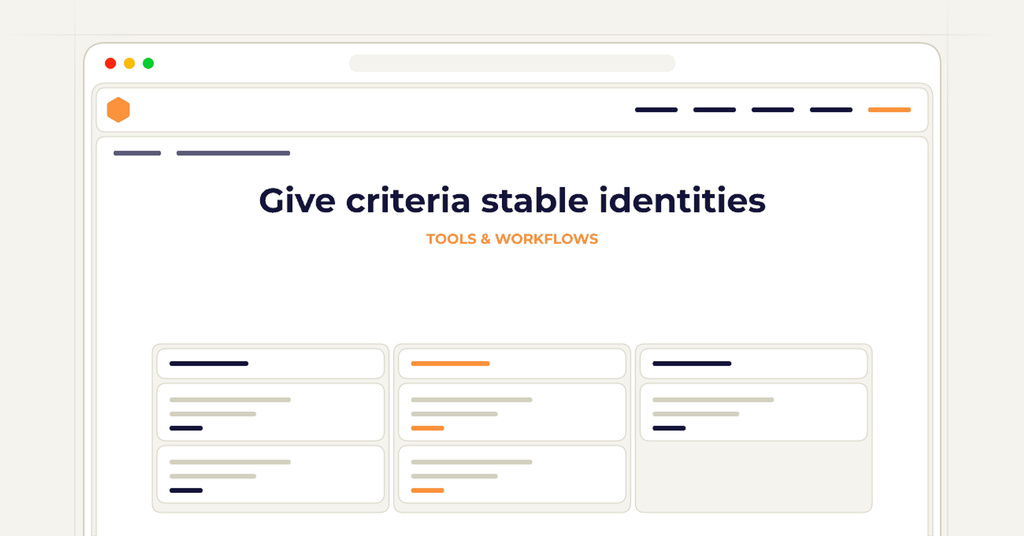 Symbolic publishing workflow for give criteria stable identities
