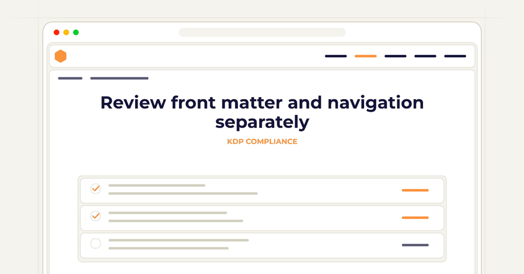 Symbolic review checklist for review front matter and navigation separately