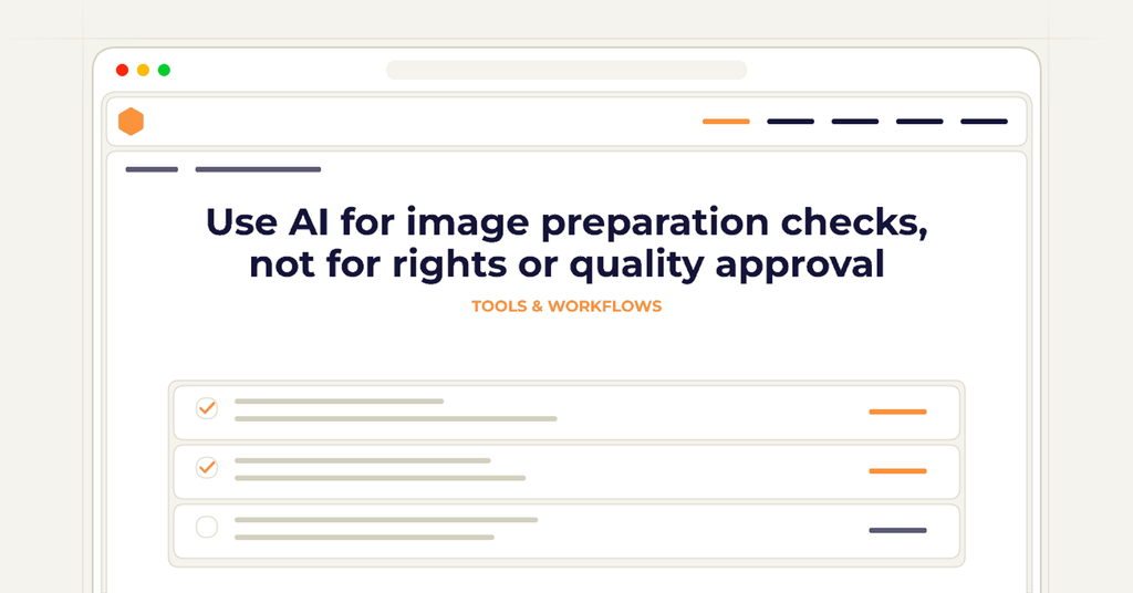 Symbolic review checklist for use ai for image preparation checks, not for rights or quality approval
