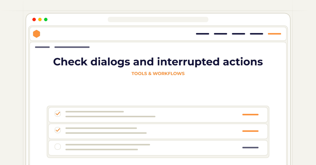 Symbolic review checklist for check dialogs and interrupted actions